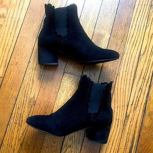 NavyBoot Scalloped Edge Suede Bootie